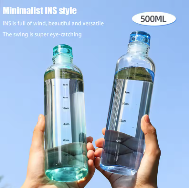 Newest Water Cup Sport Water Bottle With Time Scale Couple Plastic Safe Life